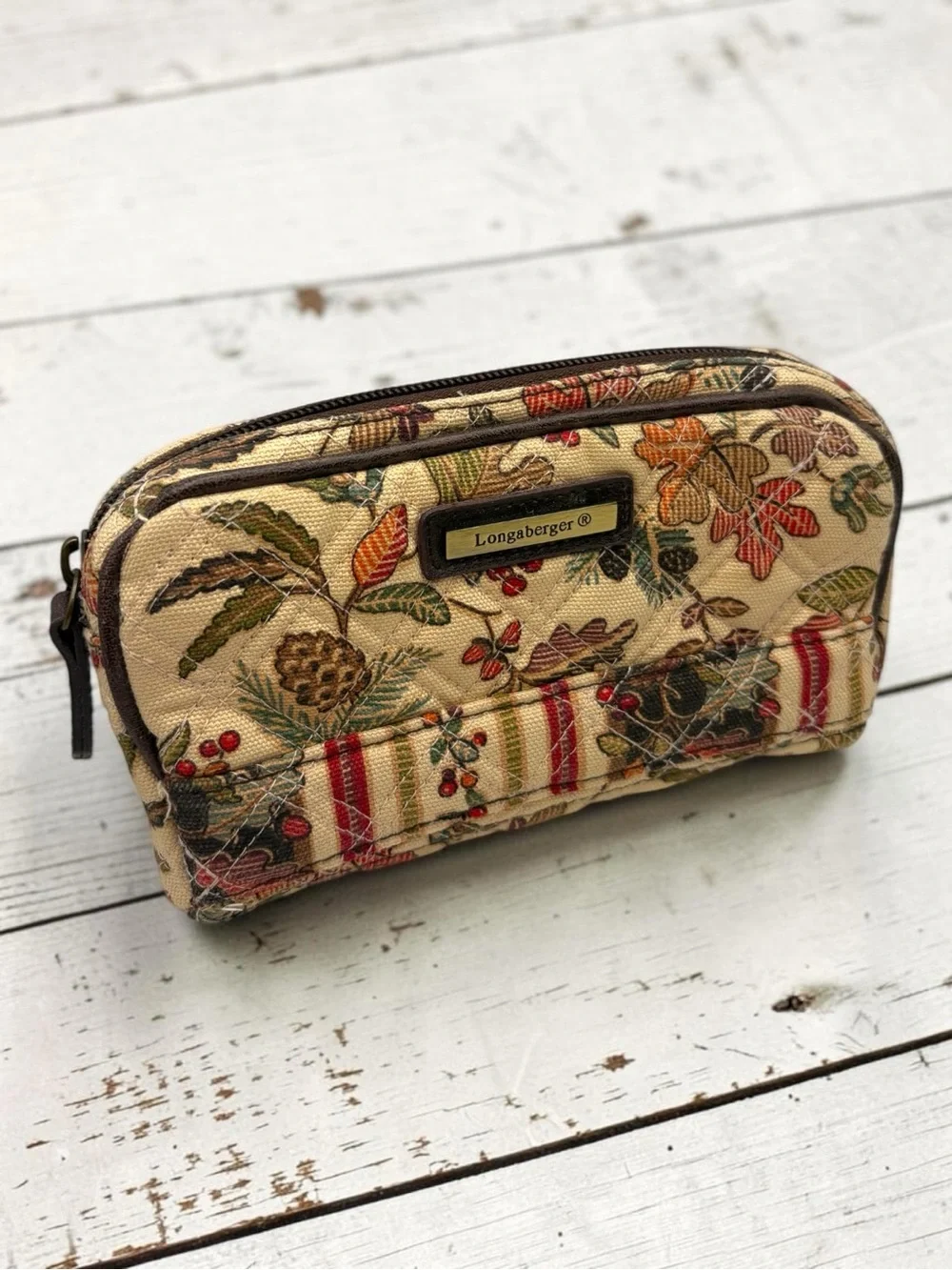 Y2K Longaberger Fabric Zip Cosmetic Bag “Autumn Path” Pattern Clutch Wallet EUC